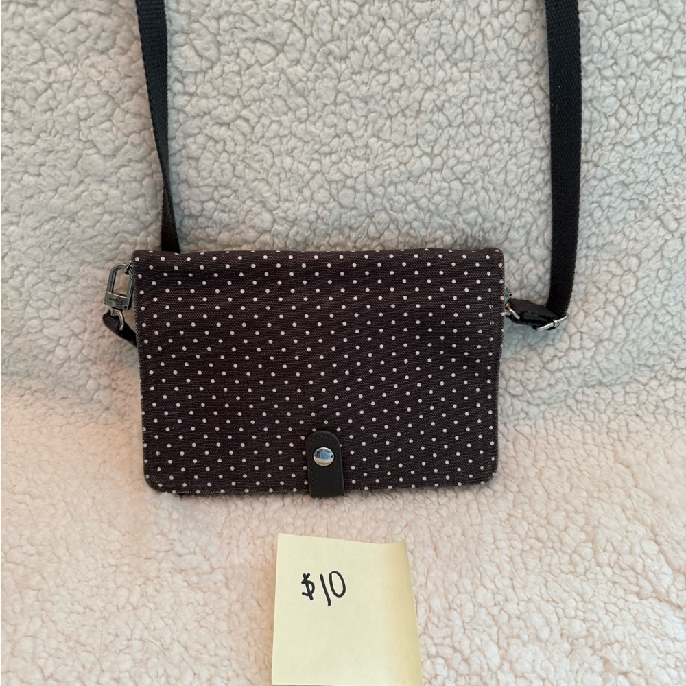 Thirty-One Black and White Polka Dot Crossbody Bag